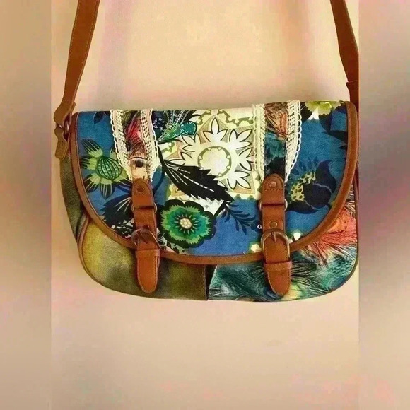 Coco + Carmen Peacock/Floral Fabric Satchel/Purse - Picture 7 of 16